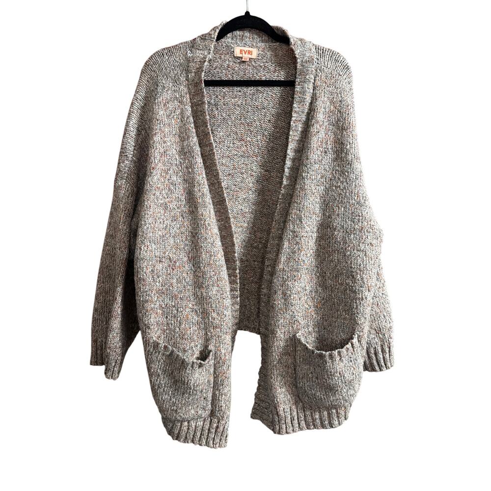 EVRI Women's Plus Size Gray Space Dye Knit Open Front Cardigan Sweater Size 3X